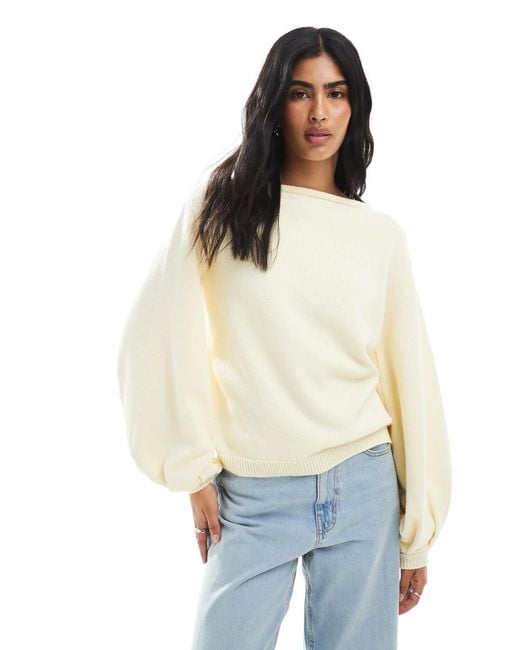 ASOS White Oversized Jumper With Balloon Sleeve