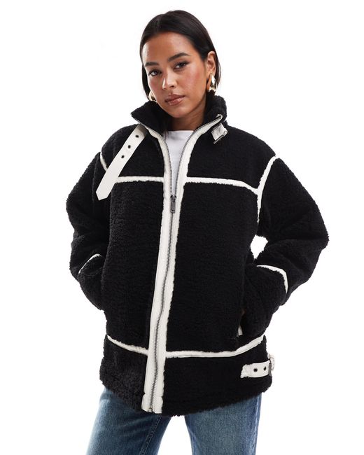 Miss Selfridge Blue – e pilotenjacke aus teddyfell
