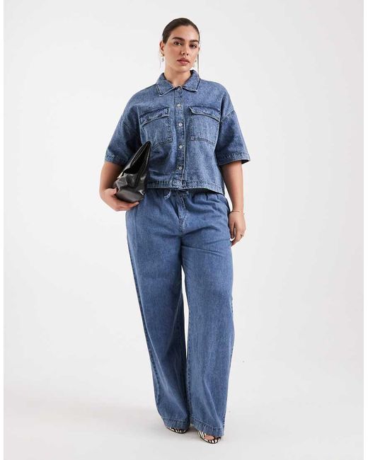 Noisy May Blue Short Sleeve Cropped Shirt Co-ord