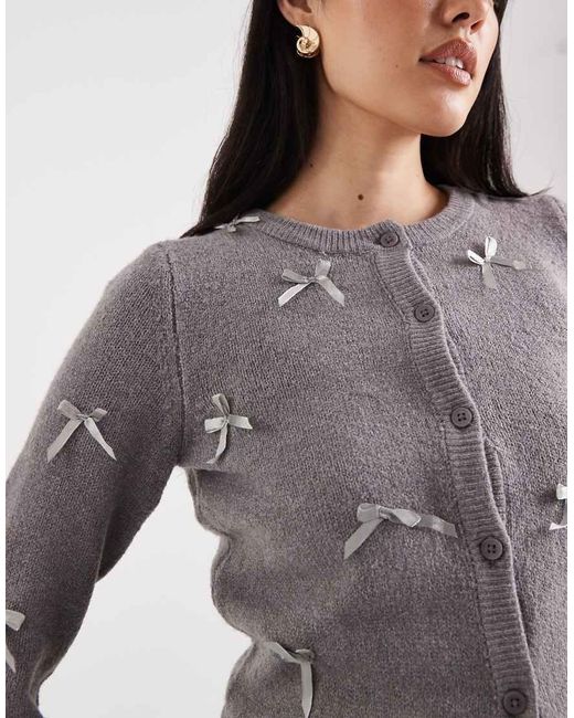 Brave Soul Purple Cardigan With All Over Ribbon Bow Detail