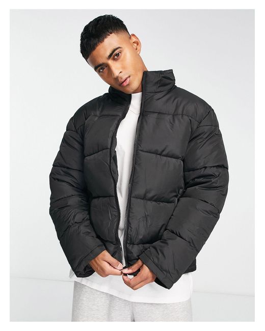 New Look Synthetic Funnel Neck Puffer Coat in Black (Grey) for Men ...