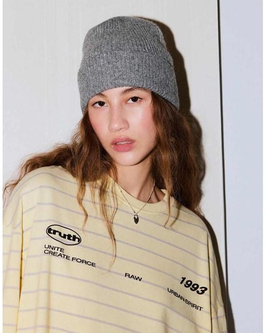 Bershka Natural Oversize Long Sleeve Print T-Shirt