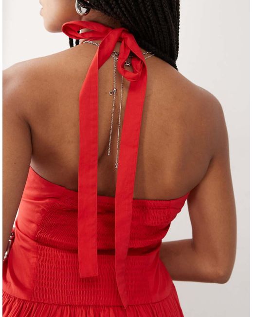 Collusion Red Puffball Halter Mini Dress
