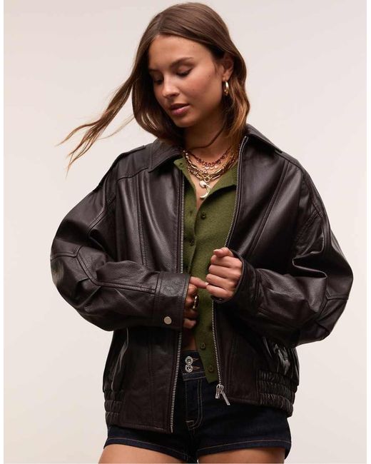 Stradivarius Black Oversize Leather Jacket