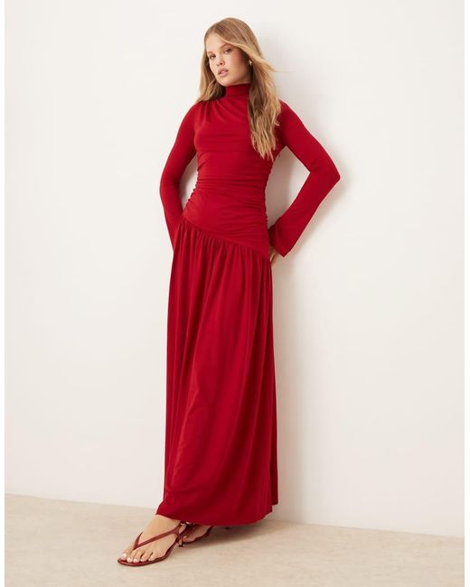 Pretty Lavish Red Ruched Jersey Maxi Dress