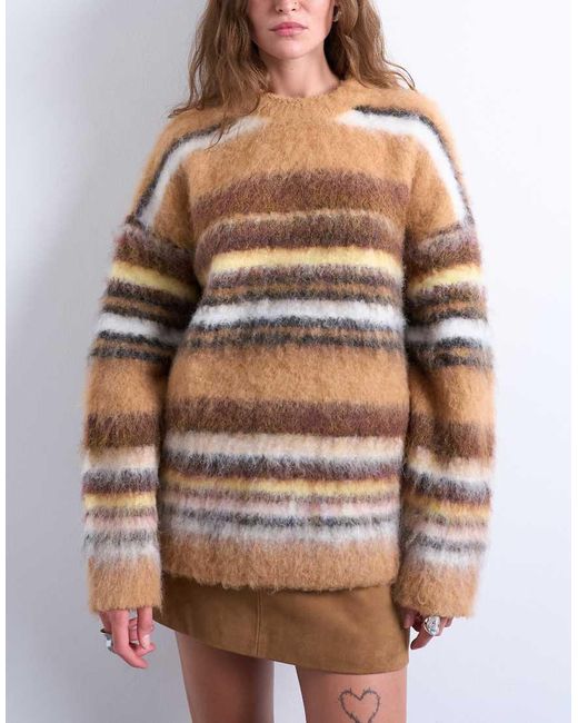 TOPSHOP Brown Knitted Oversized Stripe Jumper