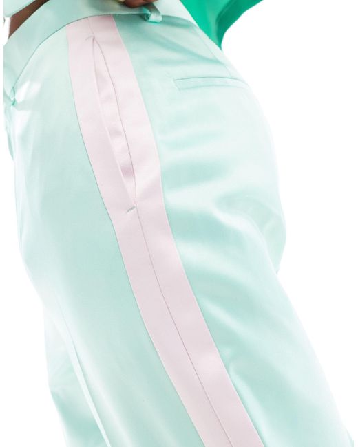 ASOS Blue Smart Co-ord Wide Satin Trouser for men