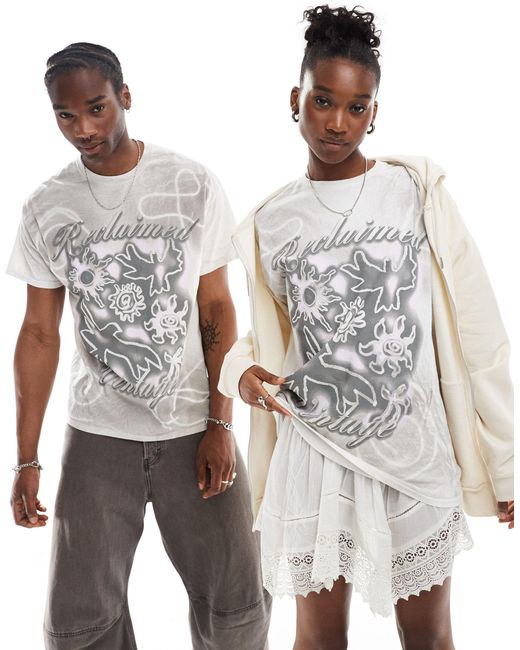 T-shirt oversize unisex con stampa slavata effetto spray di Reclaimed (vintage) in Gray