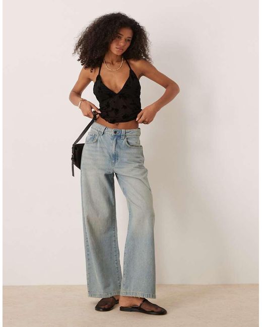 ASOS Black Flocked Mesh Plunge Frill Halter Top