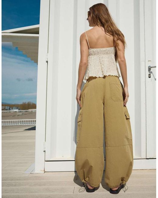 Bershka Green Printed Cargo Trousers