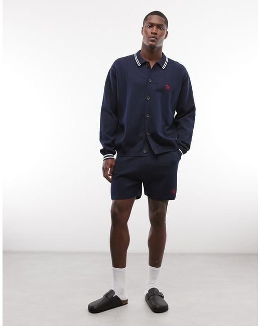 Alma de Ace Blue Pluto Button Up Collar Cardigan Co-Ord for men