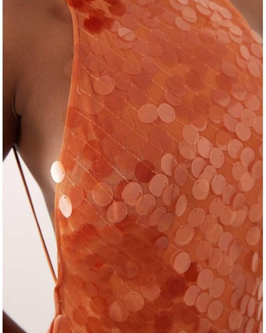 ASOS Orange Disc Sequin Strappy Maxi Dress With Open Back Detail
