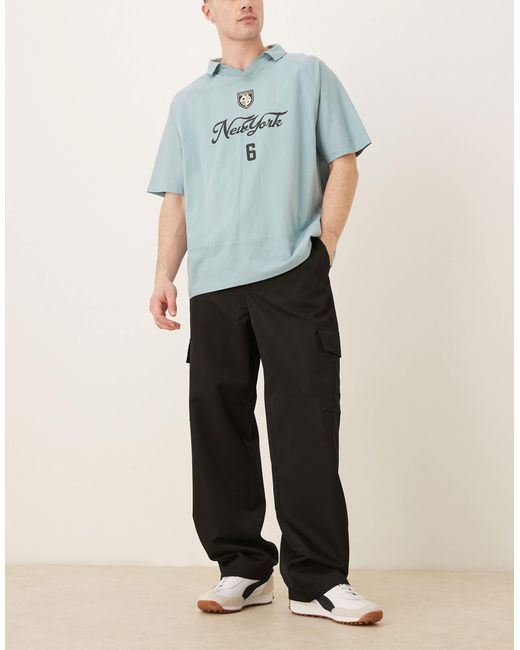 Pantalon cargo élégant large à taille élastique ASOS pour homme en coloris Blue
