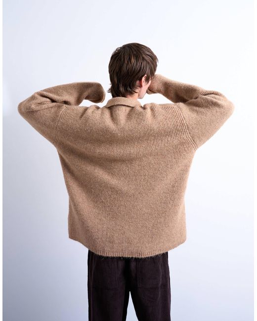 Topman Brown Oversized Fit Knitted Polo for men