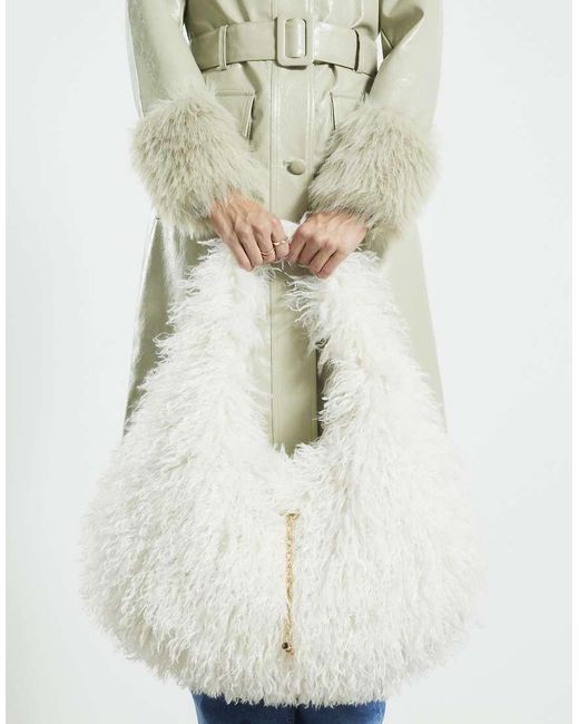 River Island White Faux Fur Shoulder Bag
