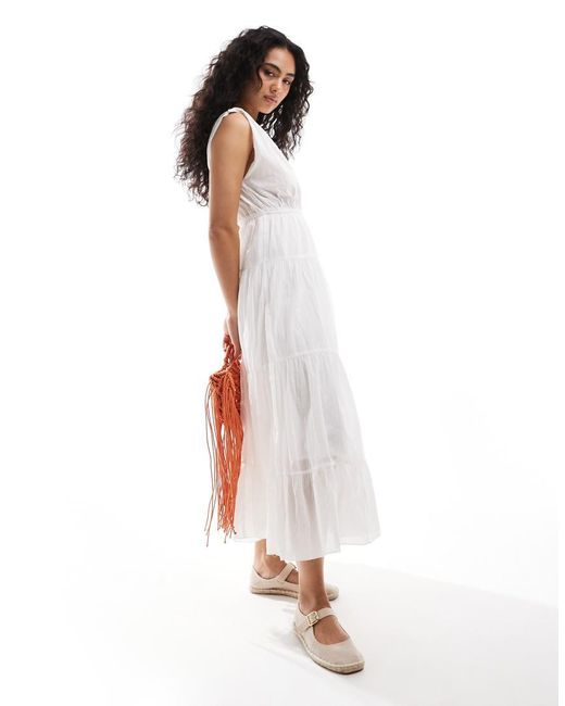 Pimkie White Sleeveless V Neck Tiered Maxi Dress