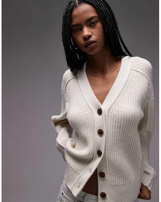 & Other Stories Gray Pure Wool Ribbed Cardigan