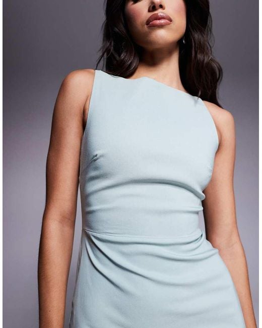 Vesper Blue Bengaline High Neck Open Back Maxi Dress