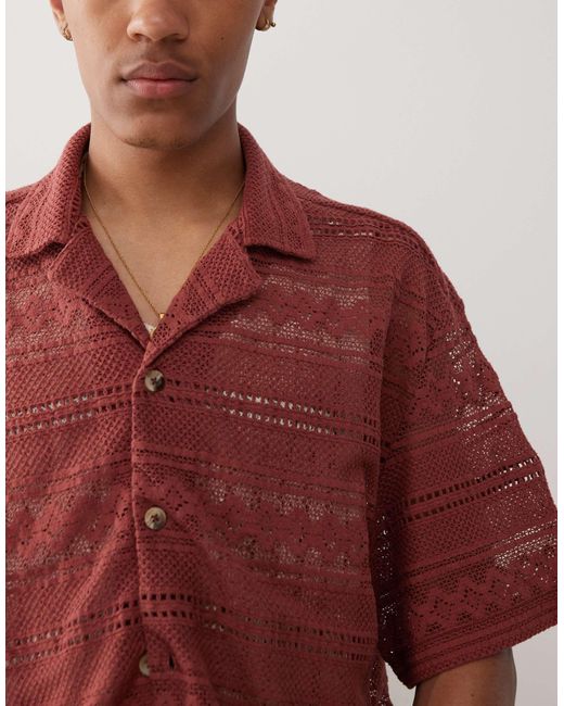 Reclaimed (vintage) Red Limited Edition Short Sleeve Crochet Lace Shirt