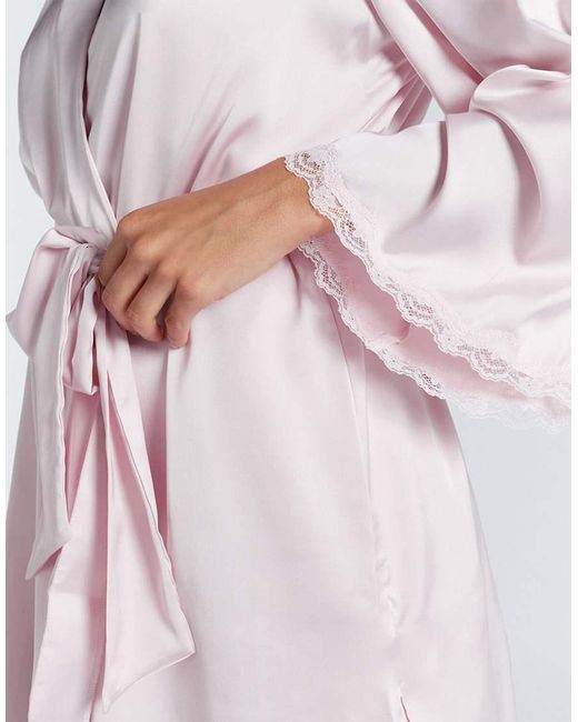 Boux Avenue White Kaya Floral Lace Trim Satin Short Robe With Belt