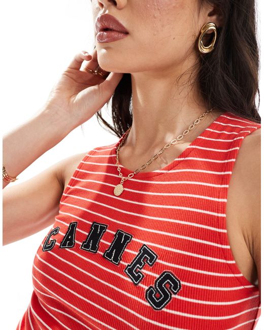 ASOS Red Singlet Top With Cannes Graphic