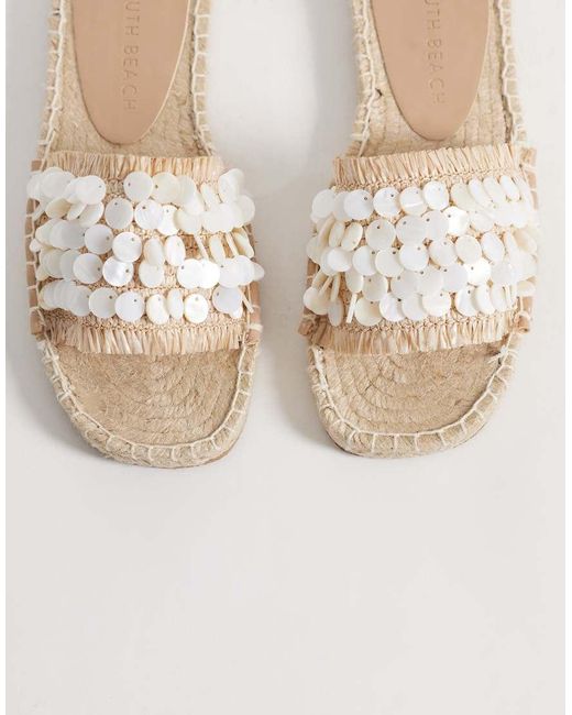 South Beach White Strap Sandals With Shells