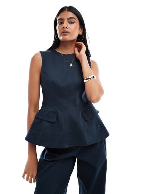 ASOS Blue Fitted Peplum Top With Tab Detail Co-Ord