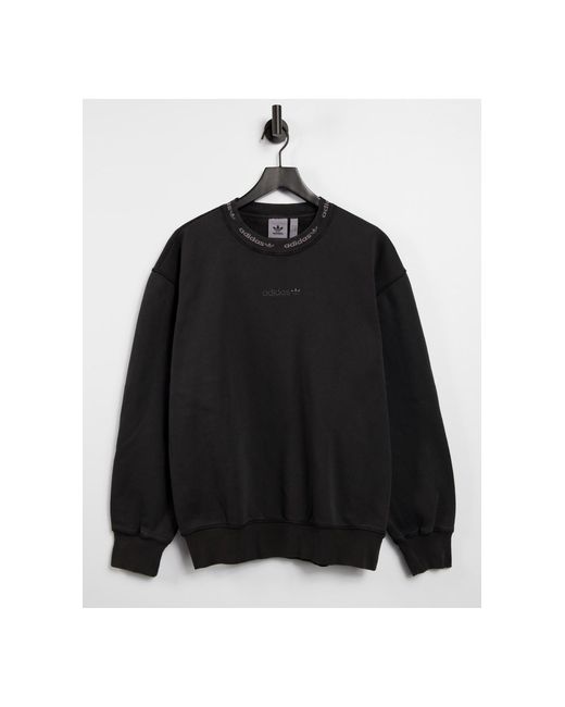 Adidas Originals Black Overdye Premium Rib Sweatshirt With Embroidered Logo