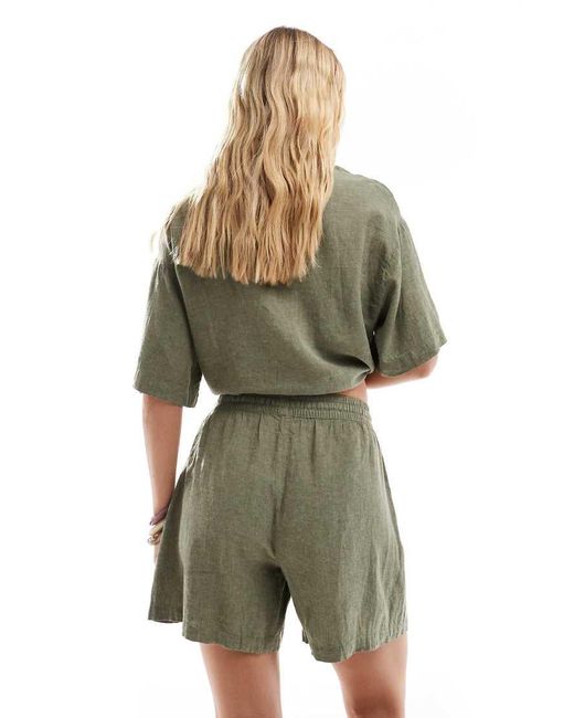 Vero Moda Green Linen Touch Tie Waist Shorts Co-ord