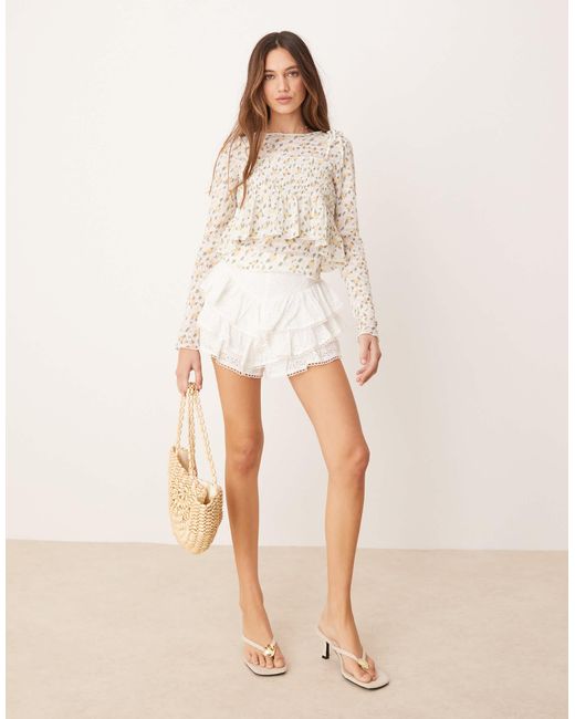 ASOS Natural Long Sleeve Top With Cami Overlay