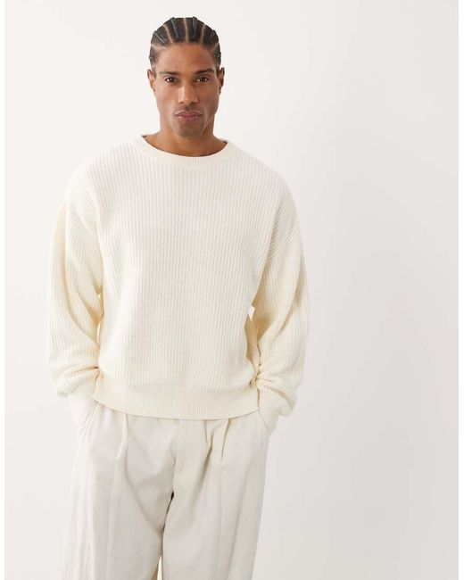 Cotton On White Box Fit Crew Knit Sweater for men