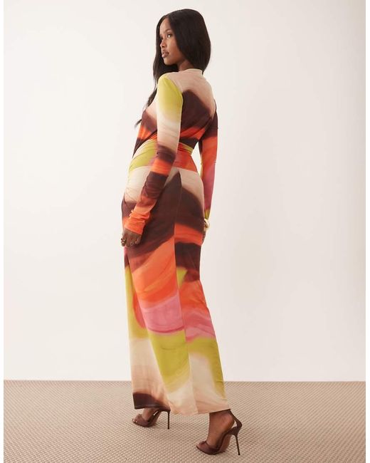DASKA White Exclusive Long Sleeve High Neck Twist Maxi Dress