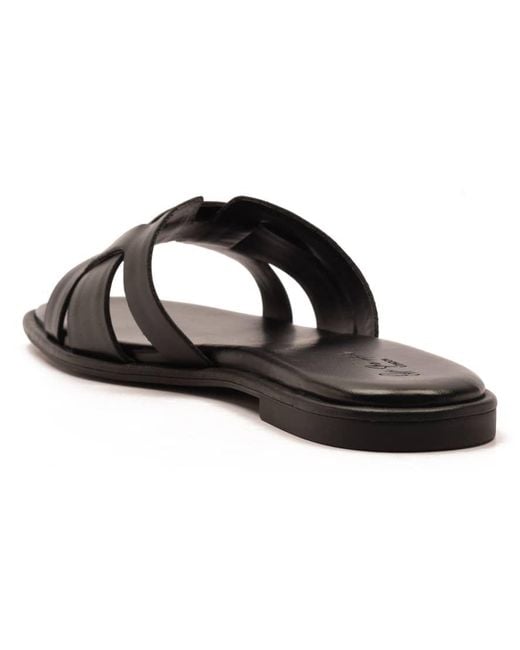 OFF THE HOOK Black Heath Leather Slip On Flat Sandals