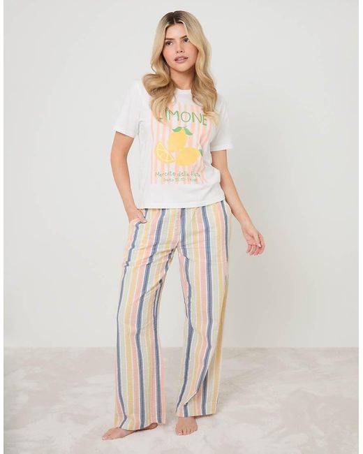 Threadbare Natural Lemonade Graphic Print Cotton Pyjamas (2-Piece Set)