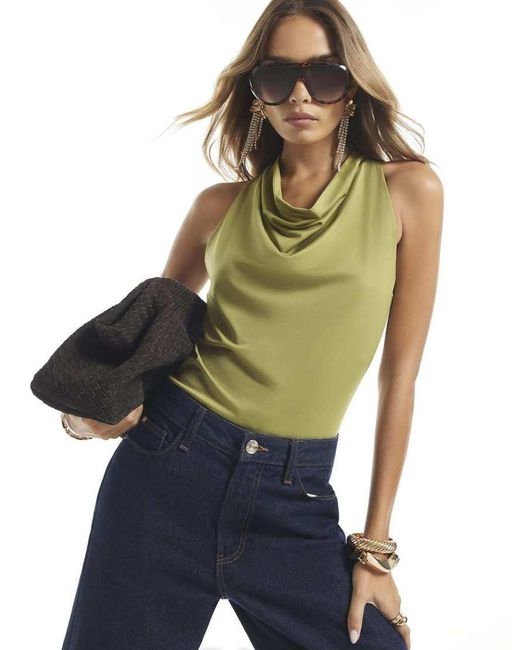 River Island Green Cowl Neck Top
