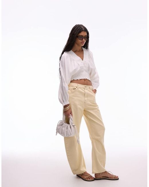 & Other Stories Natural Volume Sleeve Blouse With Smocked Neckline And Bodice