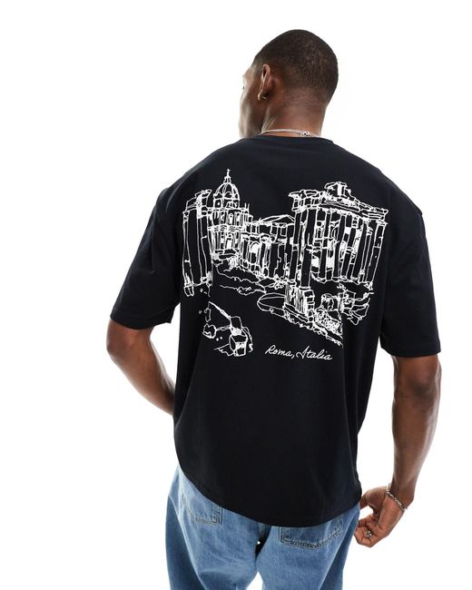 T-shirt oversize à imprimé paysage au dos ASOS pour homme en coloris Black