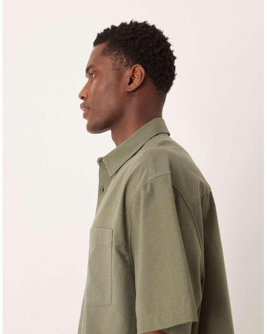 ASOS Natural Boxy Oversized Shirt With Linen for men
