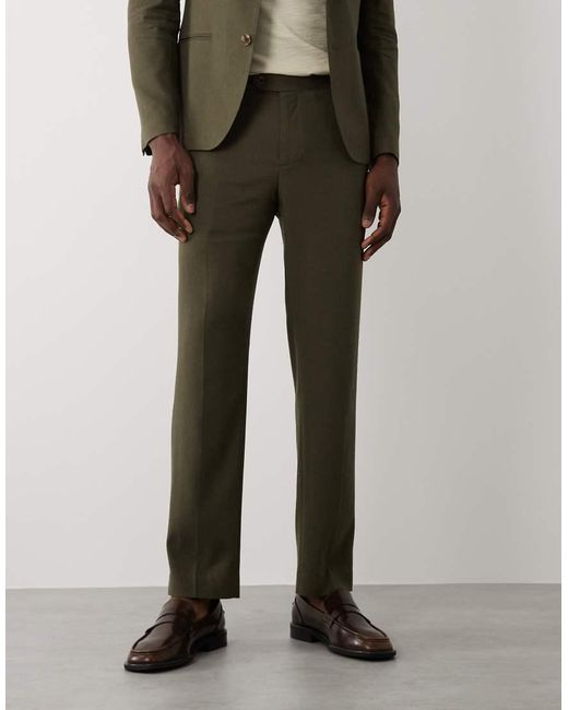 River Island Green Linen Blend Suit Trousers for men
