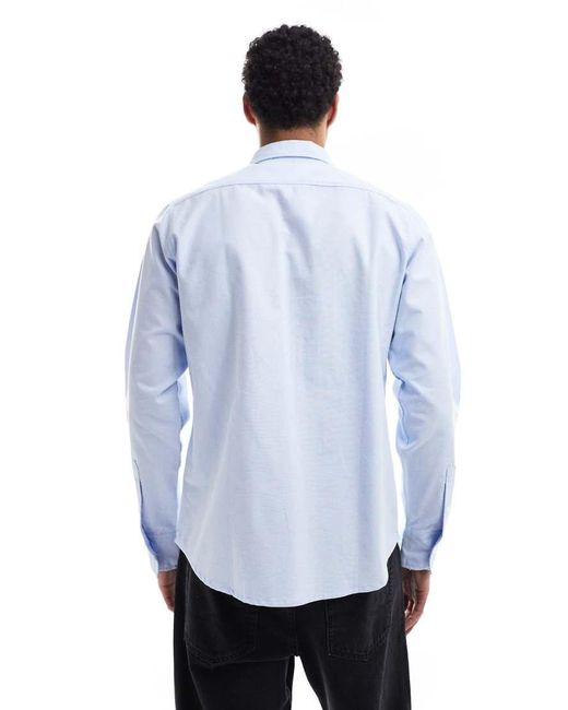 Brave Soul Blue Cotton Long Sleeve Oxford Shirt for men
