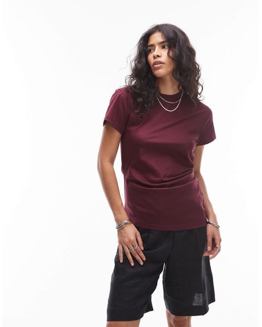 & Other Stories Red Long Line Jersey T-shirt With Asymmetric Drape Detail