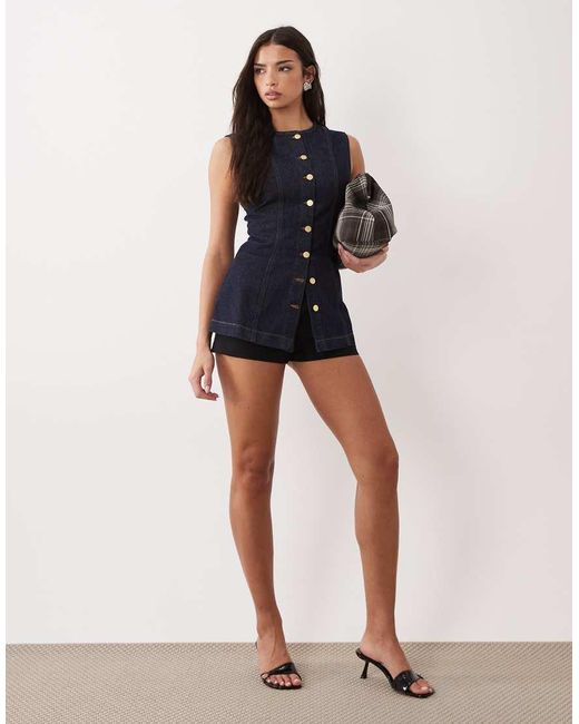 ASOS Blue Denim Long Line Waistcoat