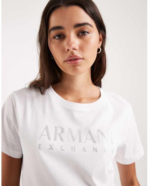 ARMANI EXCHANGE White Diamante Logo T-shirt