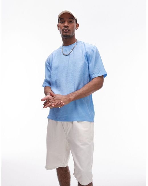 Topman Blue Woven Oversized Fit T-shirt With Mid Sleeve for men