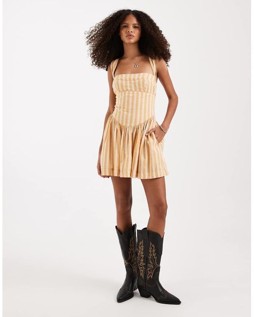 Free People Brown Laurel Plaid Drop Waist Mini Dress