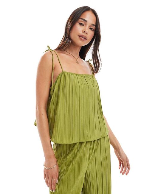Vero Moda Green Square Neck Plisse Cami Co-ord