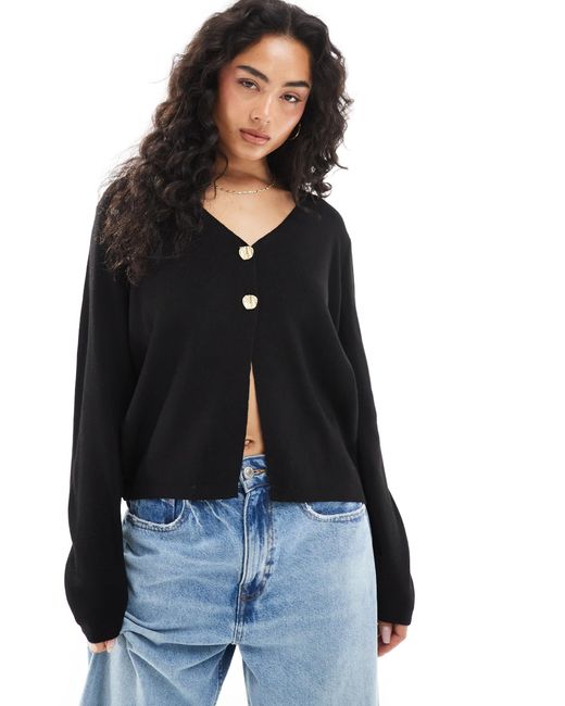 ASOS Black Knitted V-Neck Cardigan With Buttons