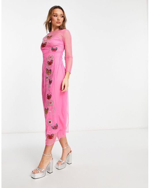 Never Fully Dressed Pink Embellished Butterfly Maxi Dress