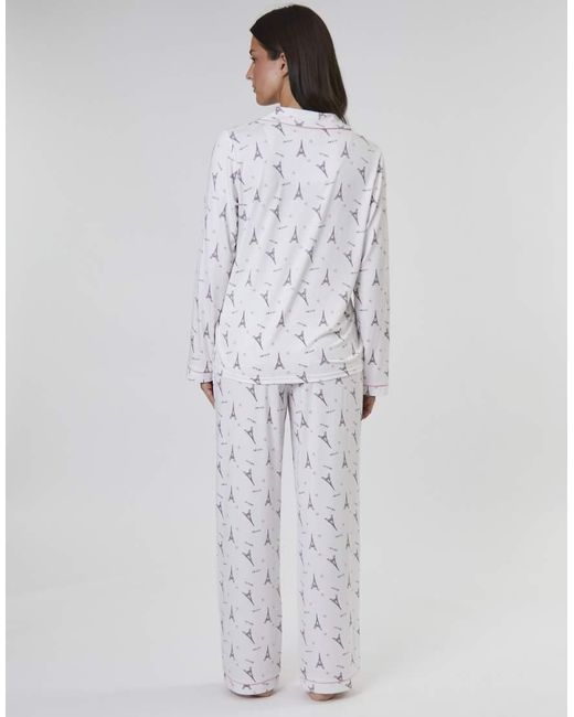 Loungeable White Paris Ooh Lala Printed Traditional Long Sleeved Pyjamas