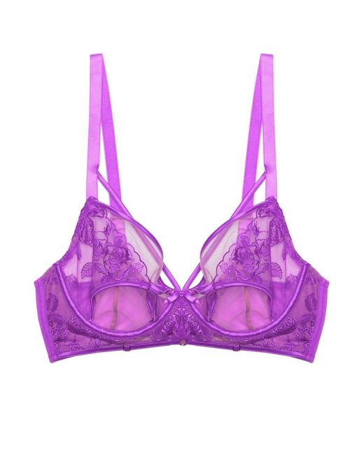 Playful Promises Purple Rosanna Long Line Embroidery Plunge Bra